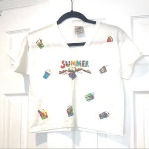 WHITE SUMMER WOMENS CROP TOP T SHIRT